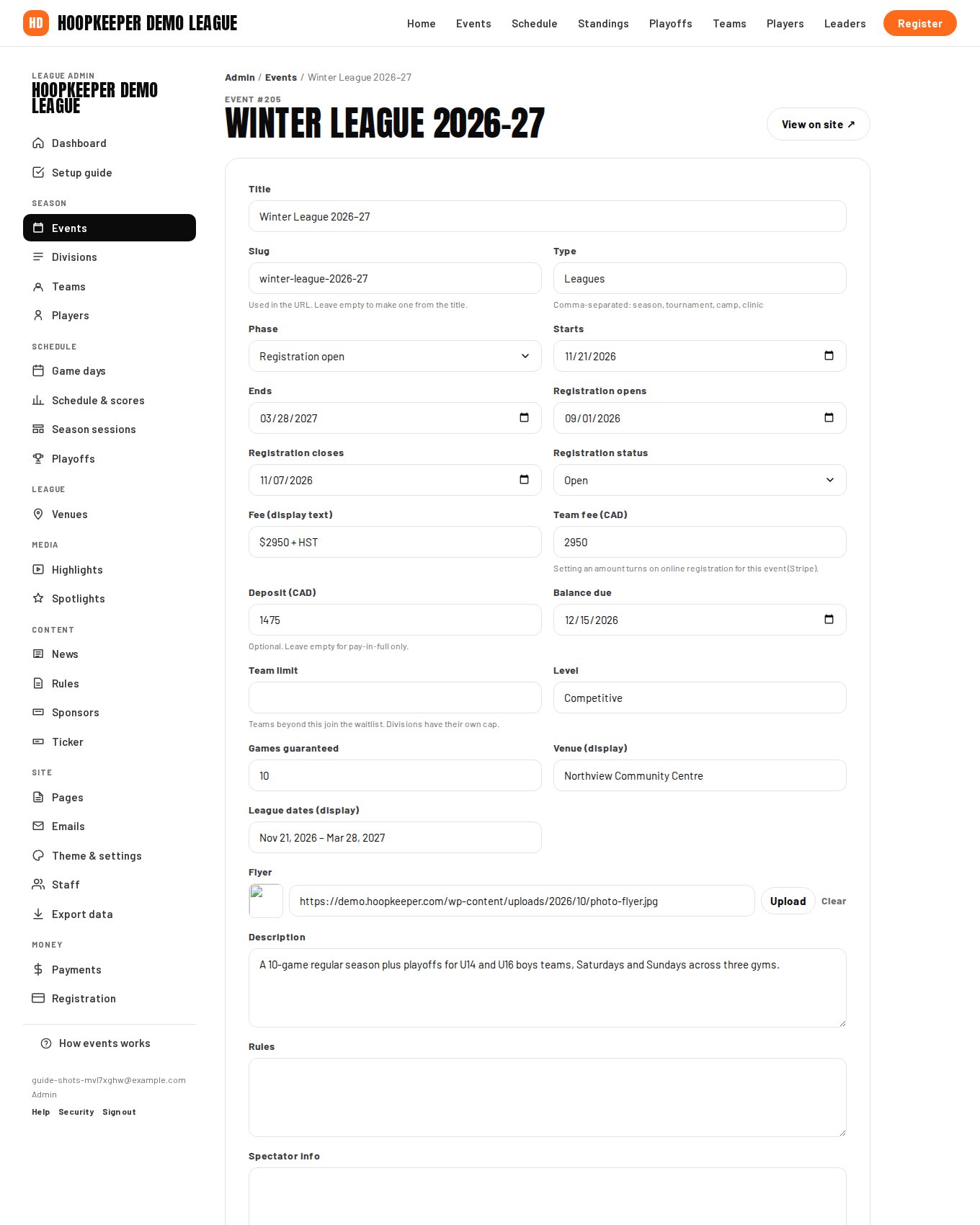 The event form.