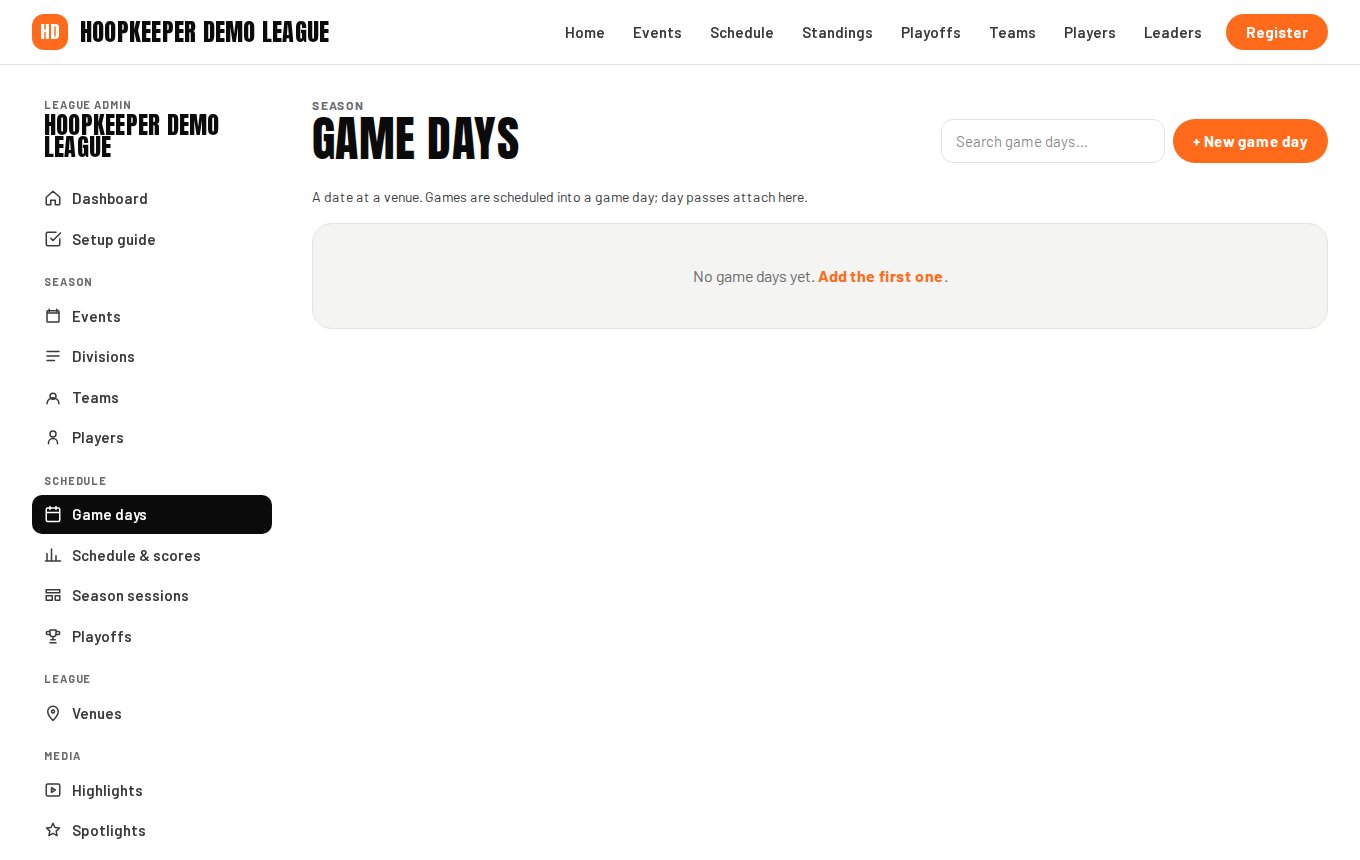 The game days list.