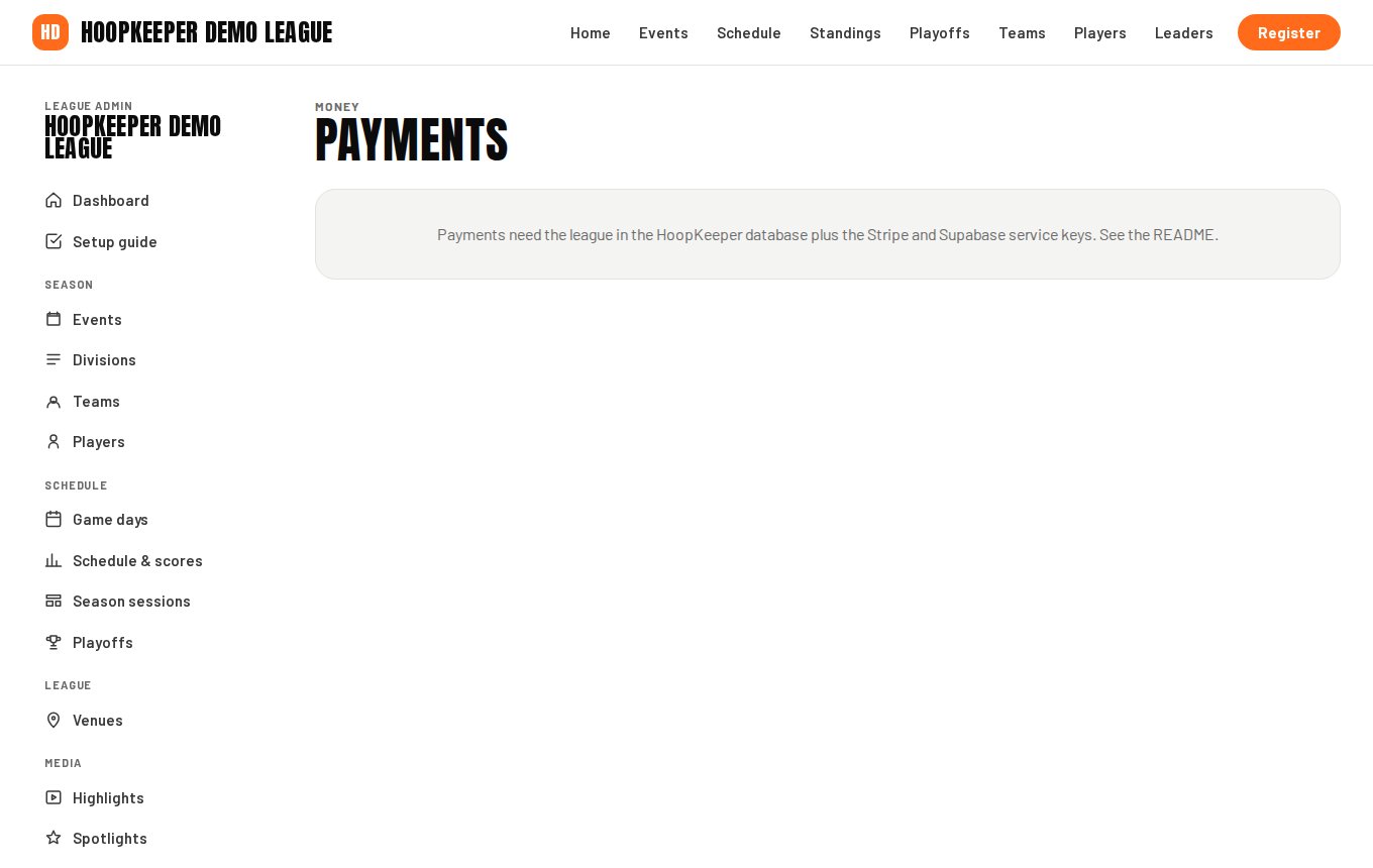 The Payments screen with the Stripe account card.