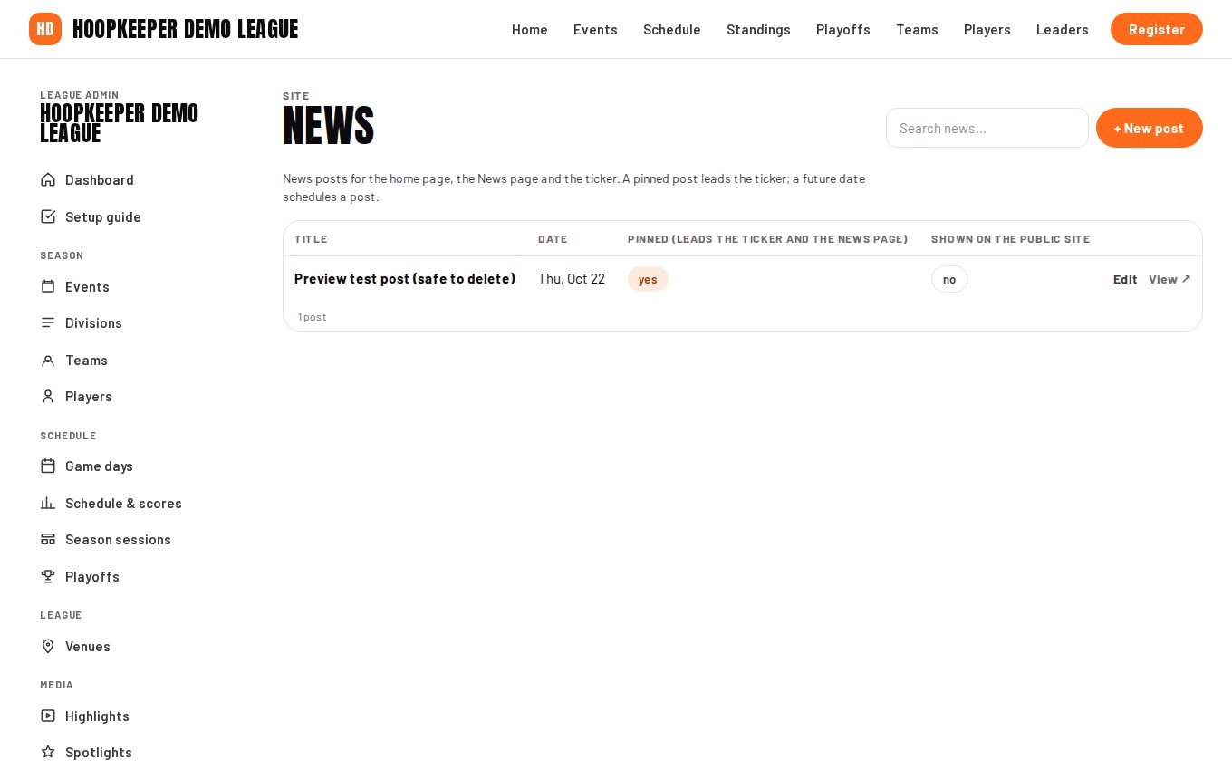 The News list.