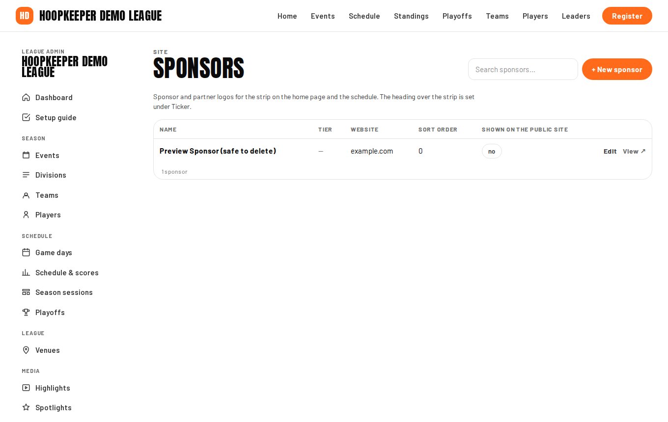 The Sponsors list.
