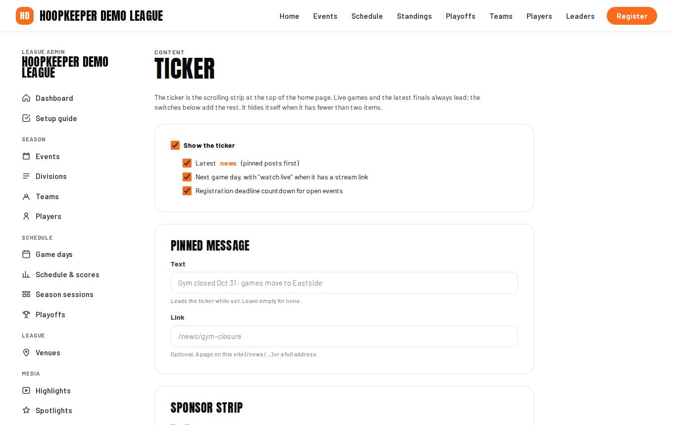 The Ticker screen.