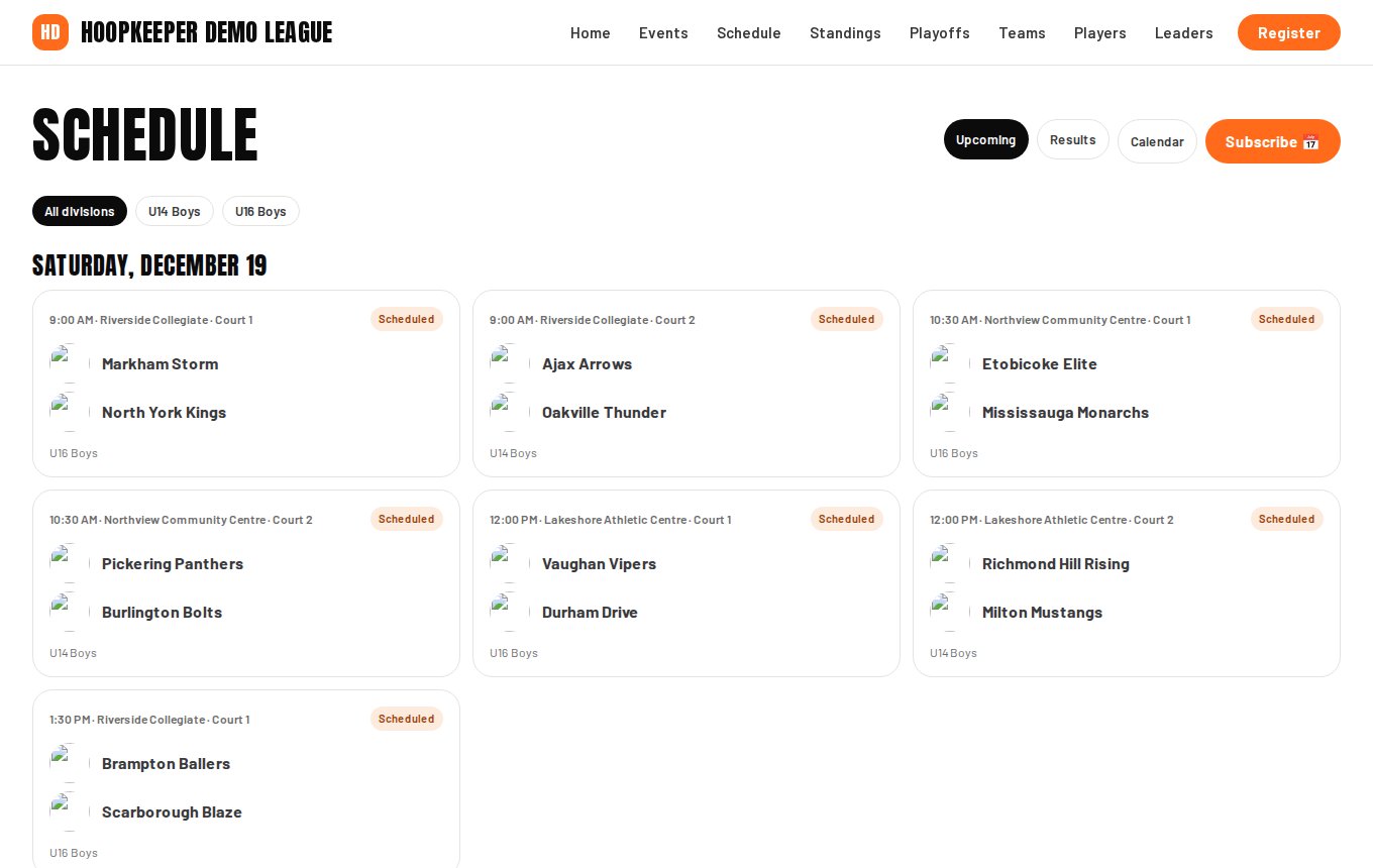 The schedule page.
